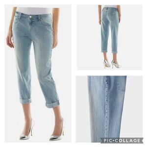 Jennifer Lopez Rhinestone and Faux Pearl Embellished Boyfriend Blue Jeans Sz 14